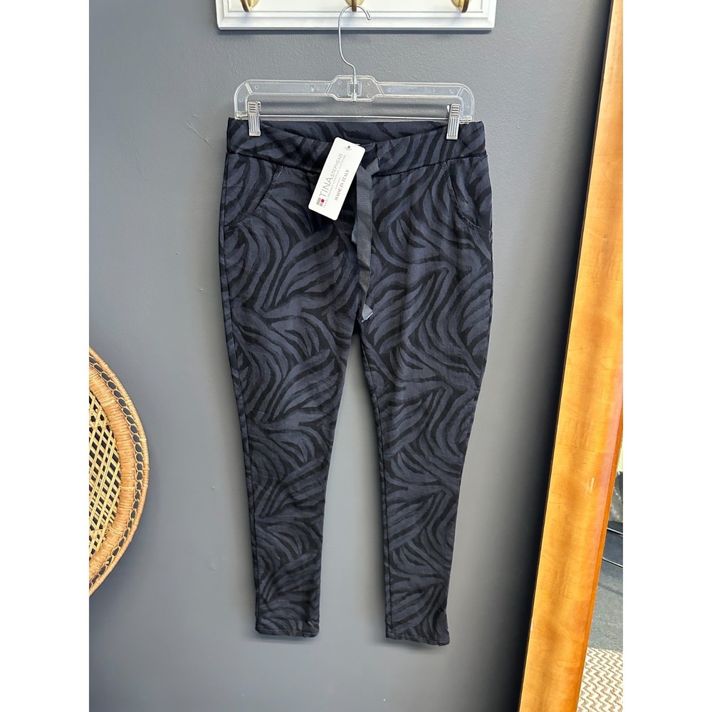 Tina Stephens Womens Fitting Sz 8 Sierra Zebra Italy Drawstring Pants Travel NWT